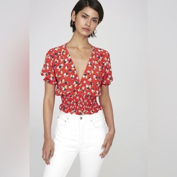 Faithfull The Brand Red Floral Crop Top Size 8 - Picture 12 of 14